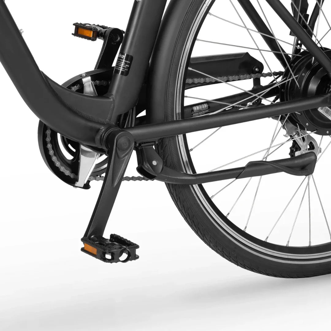 Electric Bike Ecobike Traffic features a sleek frame with robust pedals and a powerful rear hub motor.