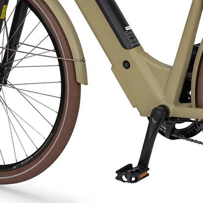Electric Bike Ecobike X City features a sleek design with a sturdy frame, brown tires, and a functional kickstand.