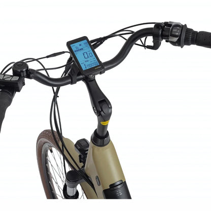 Electric Bike Ecobike X City, features a digital display showing speed, distance, and battery status, ideal for commuting.