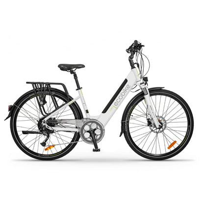 Electric Bike Ecobike X Cross features a sleek white frame, comfortable saddle, and durable components for urban rides.