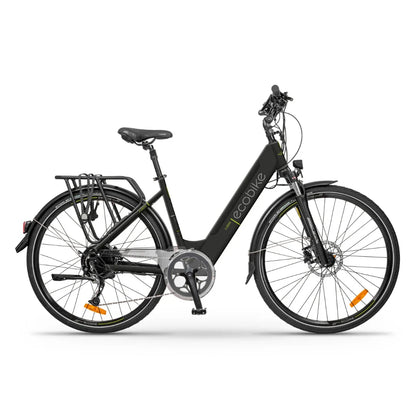 Electric Bike Ecobike X Cross features a sleek black frame, sturdy tires, and comfort-focused design.