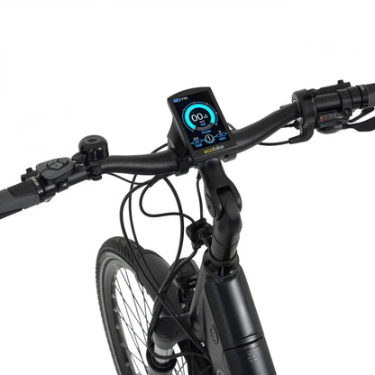 Electric Bike Ecobike X Cross features a sleek handlebar design with a digital display for key metrics.