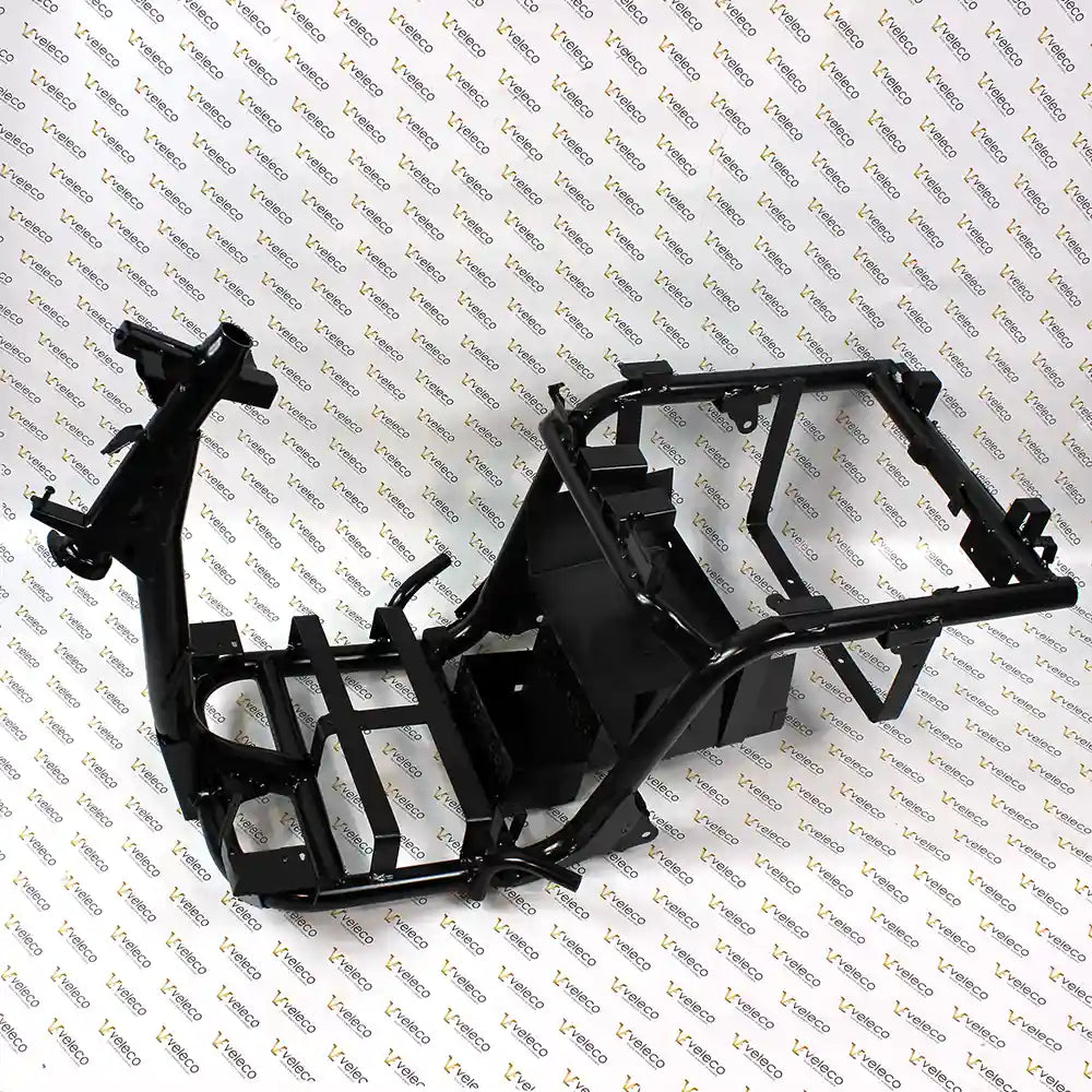 Main Frame for Veleco Cristal – black metal frame, angled view