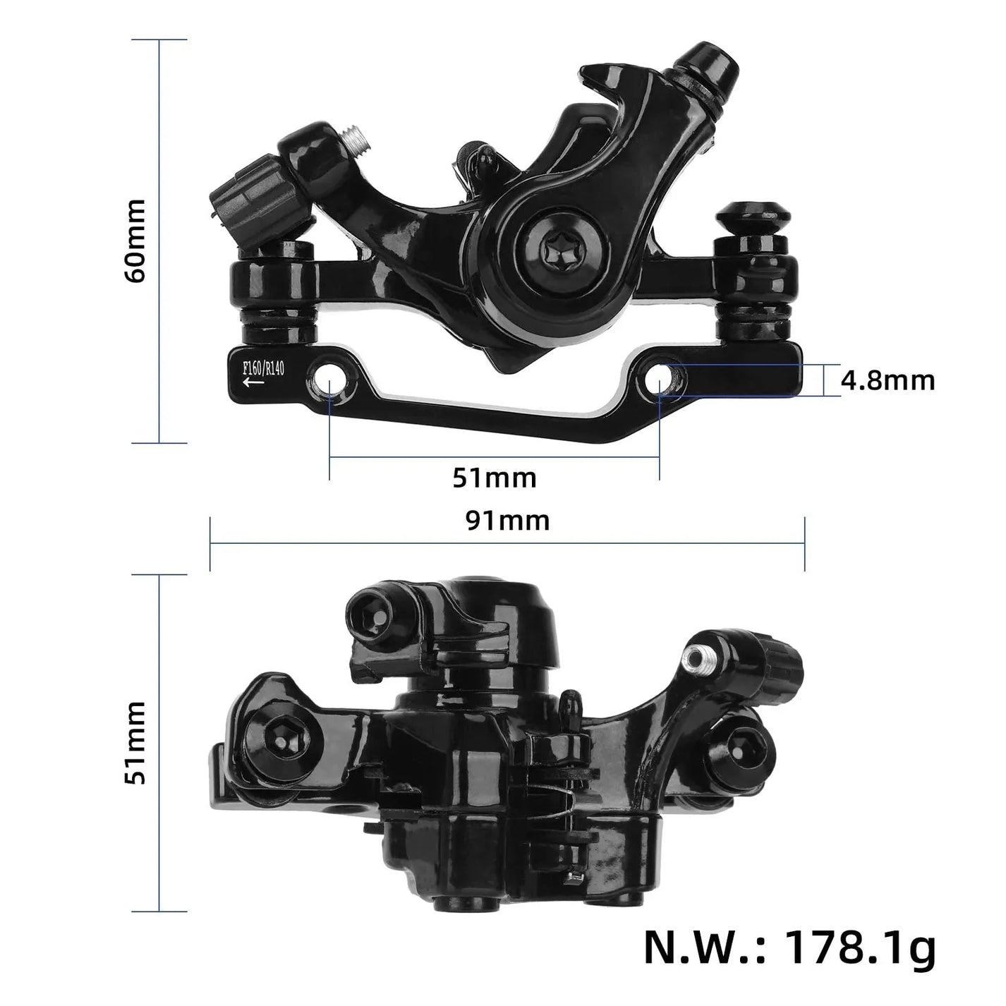 Front brake caliper for 160mm disc for electric scooter or bike