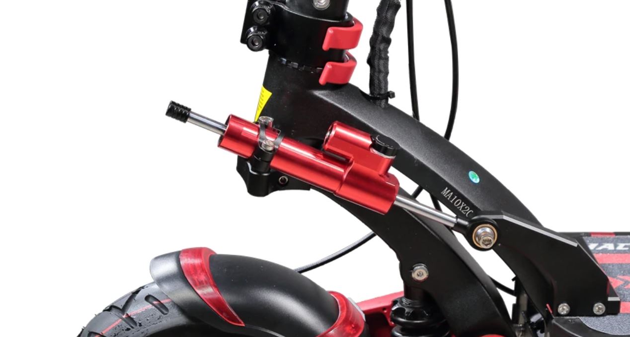 Complete Steering Damper Kit with Mounts for ECO Speed 10x – damper mounted on scooter steering column