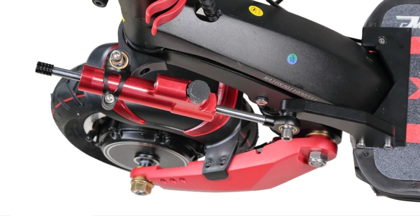 Complete Steering Damper Kit with Mounts for ECO Speed 10x – damper mounted on scooter front wheel