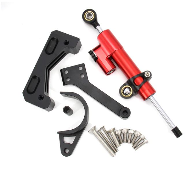 Complete Steering Damper Kit with Mounts for ECO Speed 10x – red damper and mounting hardware