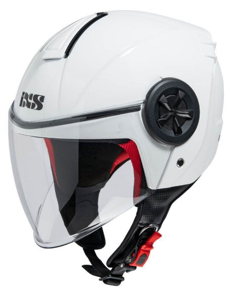 Ixs 851 1.0 Motorcycle Jet Open Face Helmet with Visor – white helmet, front three-quarter view