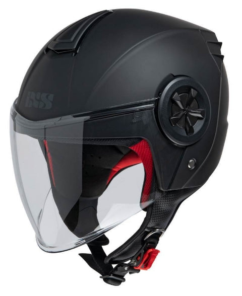 Ixs 851 1.0 Motorcycle Jet Open Face Helmet with Visor – black helmet, front three-quarter view