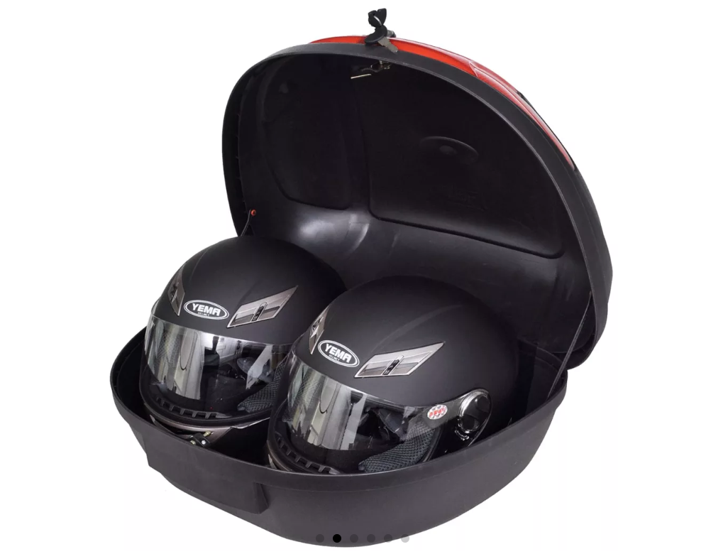 72L Motorcycle Top Case for 2 Helmets – open top case with two helmets