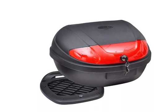 72L Motorcycle Top Case for 2 Helmets – black top case with red reflector