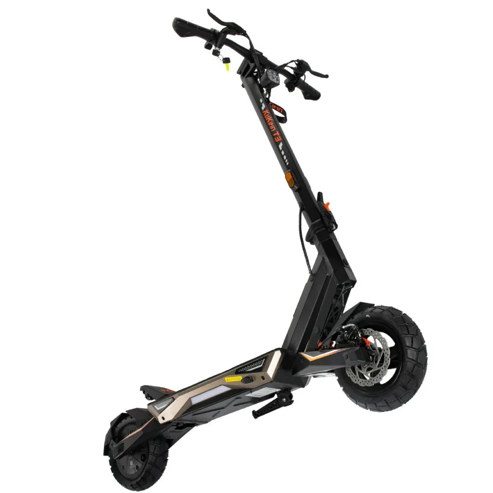 Electric scooter KuKirin T3 – front three-quarter view, unfolded