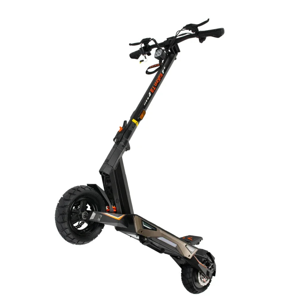 Electric scooter KuKirin T3 – rear three-quarter view, unfolded