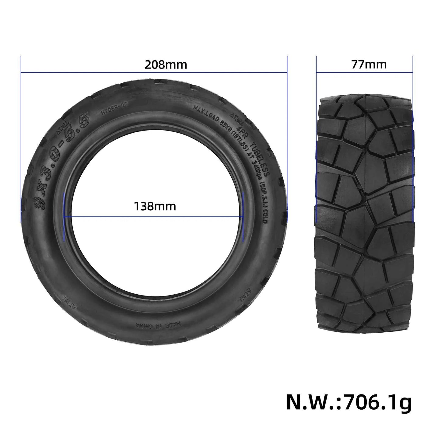 Off-road tubeless tire 9x3.0-5.5 for KuKirin G2 Pro electric scooter