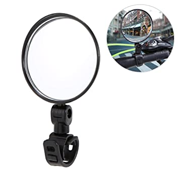 Mirror for Scooter and Bike – round mirror with handlebar clamp, in use