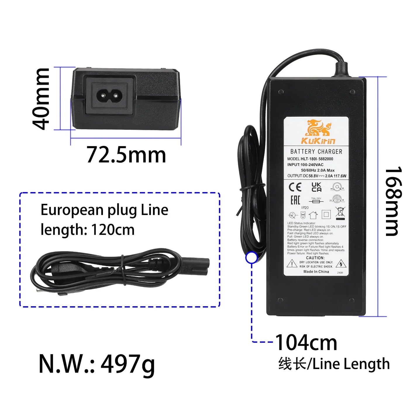 Original charger 58.8V 2A for electric scooter KuKirin G2 Master 2025