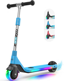 Electric Scooter Gyroor H30 features a sleek blue design with colorful LED lights on the wheels and deck.