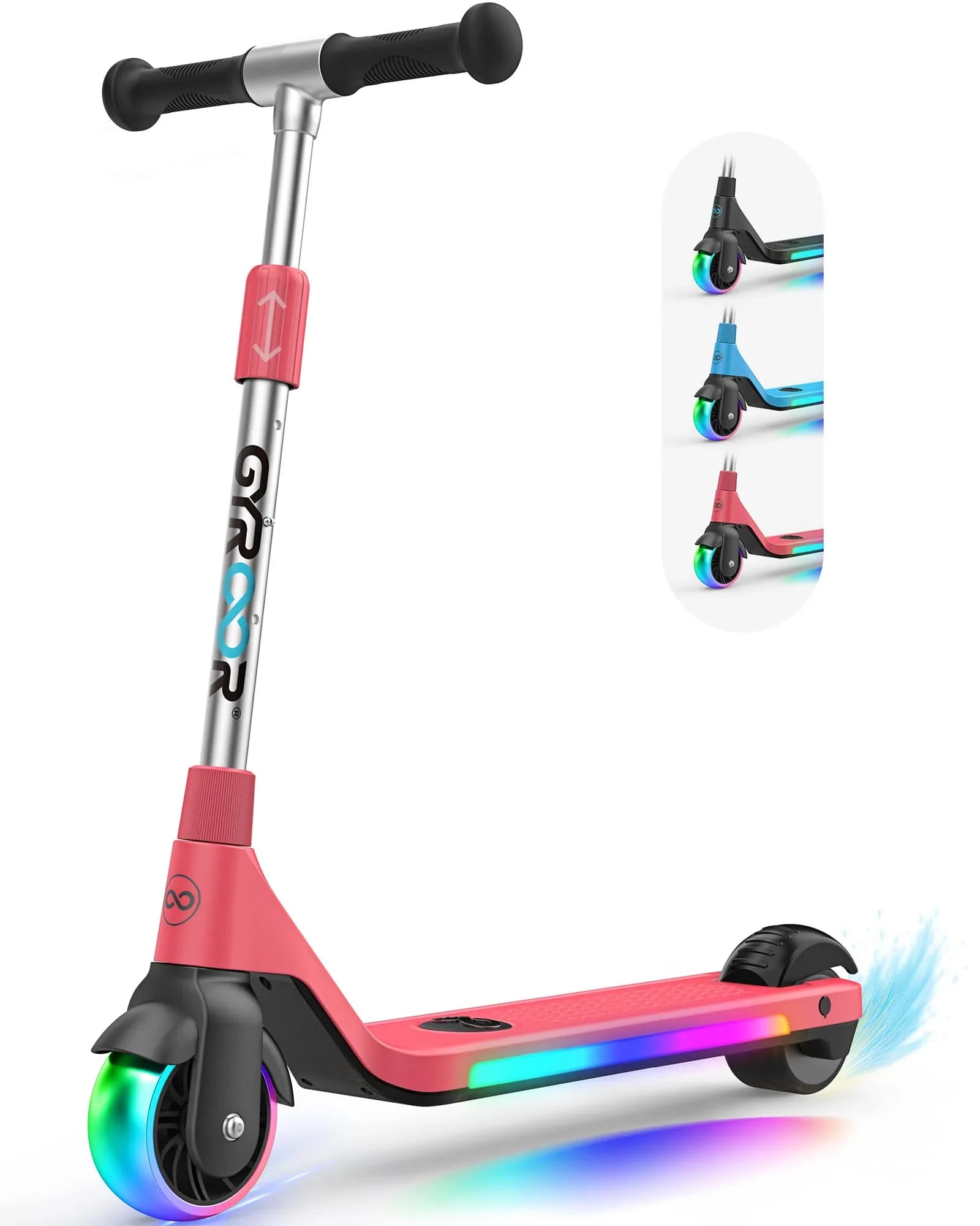 Electric Scooter Gyroor H30 features a colorful LED light design, adjustable handlebar, and sturdy build.