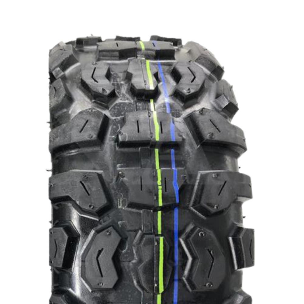 Outer Tires 90/65-6.5 – tread pattern close-up with blue and green lines