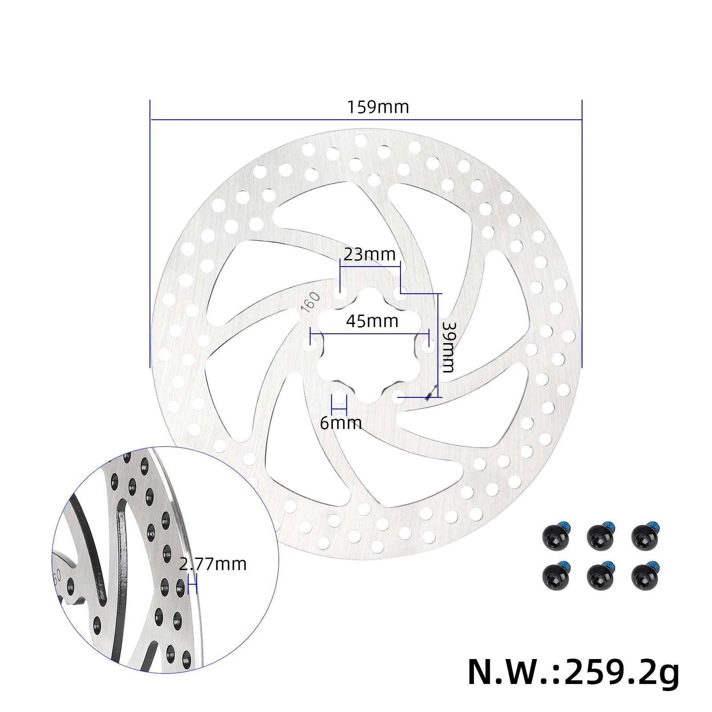 Reinforced 2.8 mm brake disc 160 mm with 6 holes