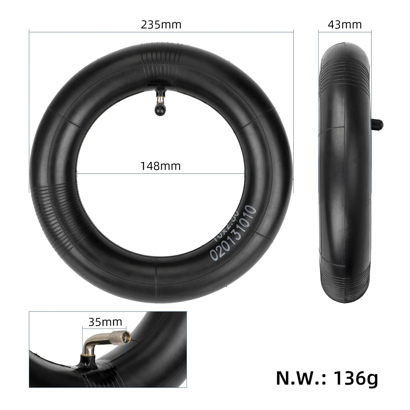 Reinforced inner tube 10x2.5 with 90° valve for Dualtron Forever