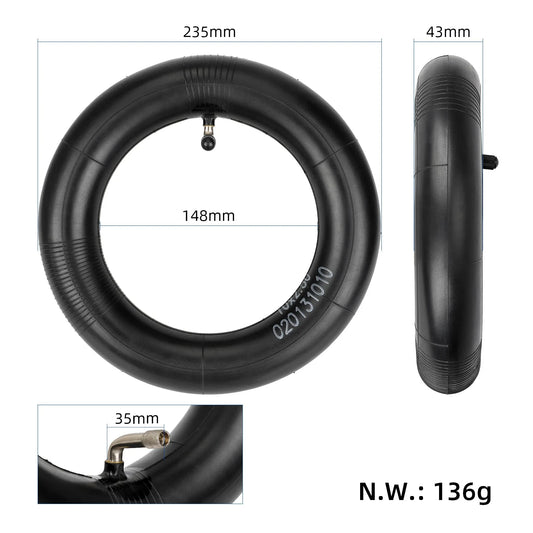 Reinforced Inner Tube 10 x 2.5 with 90° Valve – dimensions and weight infographic