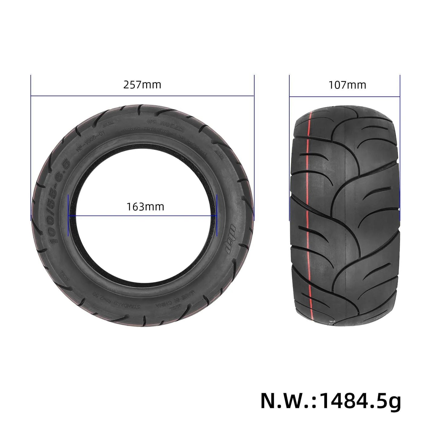 Self-healing tubeless tire 100/55-6.5 (11") for Teverun Fighter 11+