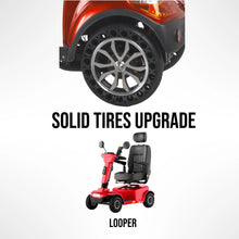 Solid Tire Upgrade for Veleco Looper – solid tire detail and red scooter