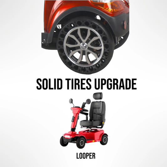 Solid Tire Upgrade for Veleco Looper – solid tire detail and red scooter