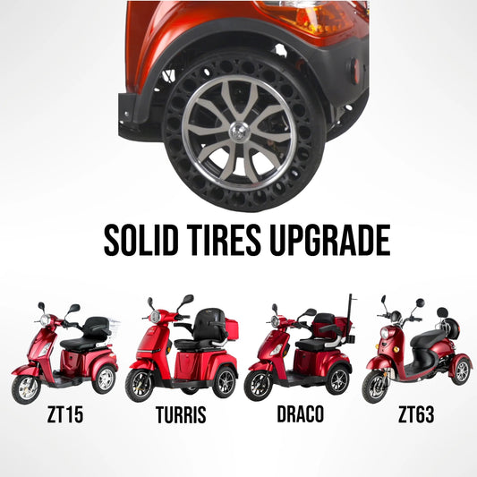 Solid Tire Upgrade for Veleco ZT15, Turris, Draco, ZT63 – solid tire upgrade with four scooter models
