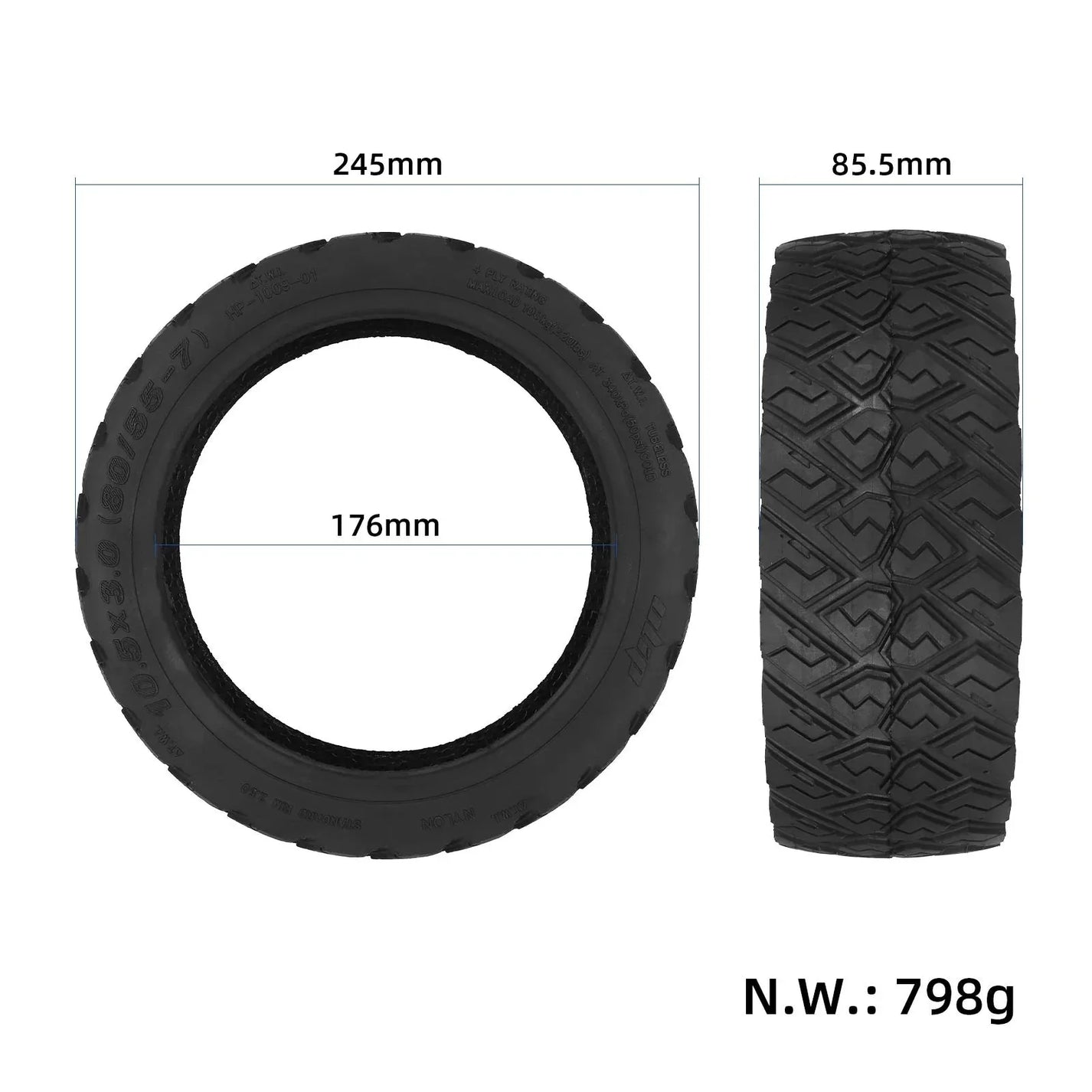 Ulip 10.5x3.0 (80/55-7.0) road tubeless tire for Segway P65D electric scooter