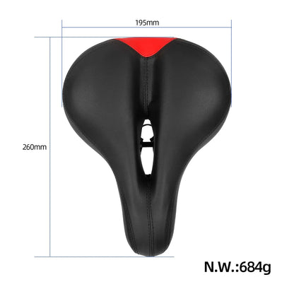 Top view of bicycle saddle showing 260 mm length by 195 mm width dimensions and 684 g weight