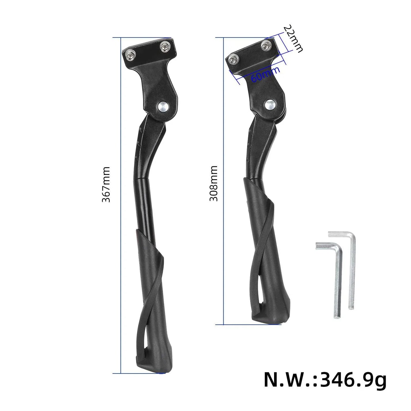 Adjustable side stand for 20–22-inch bicycle and electric bicycle – 2 holes