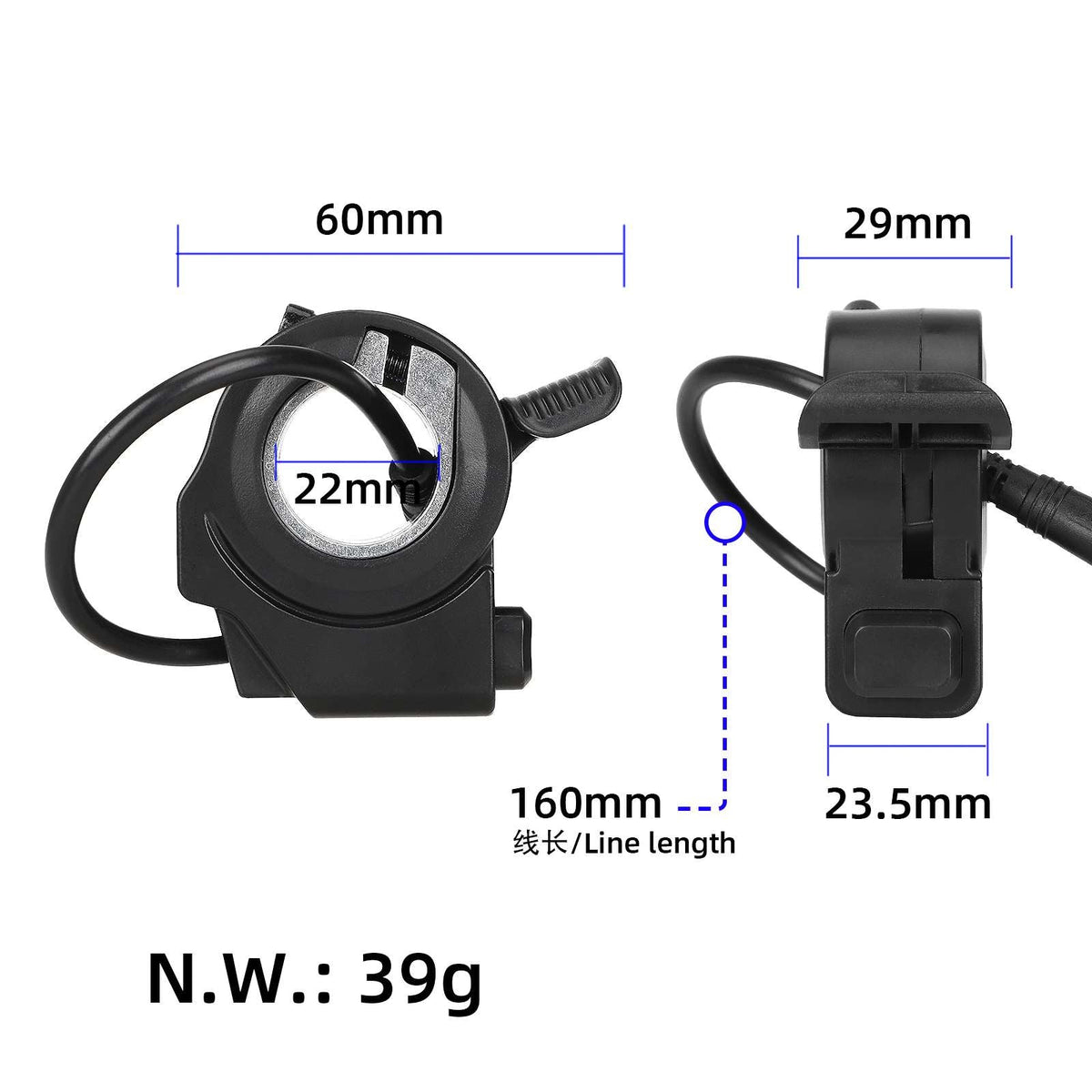 ULP5960.00 – ULIP thumb throttle with lower switch and blue 4-pin connector – view 2