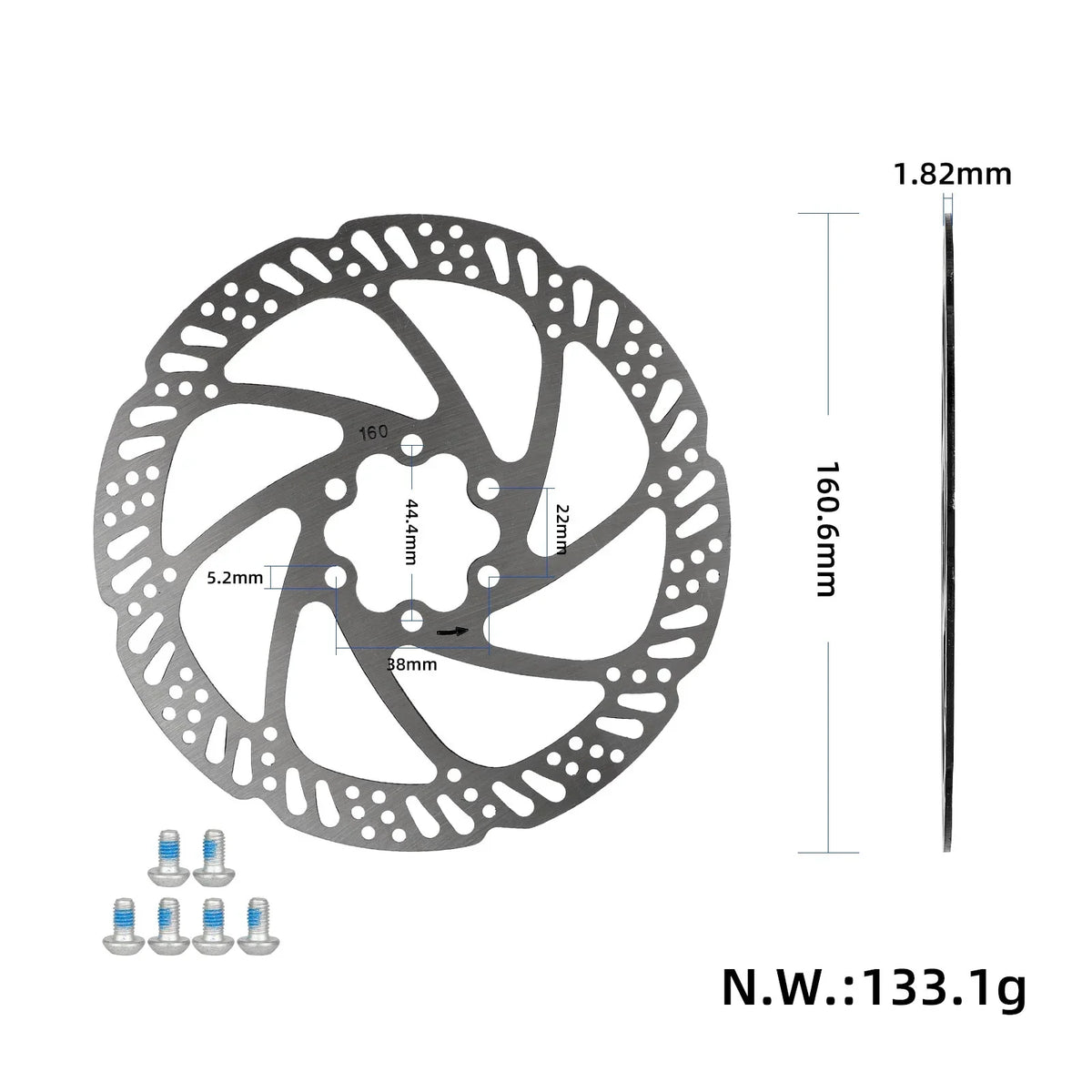 ULP7708.1 – 160 mm six-bolt stainless steel brake rotor – view 2