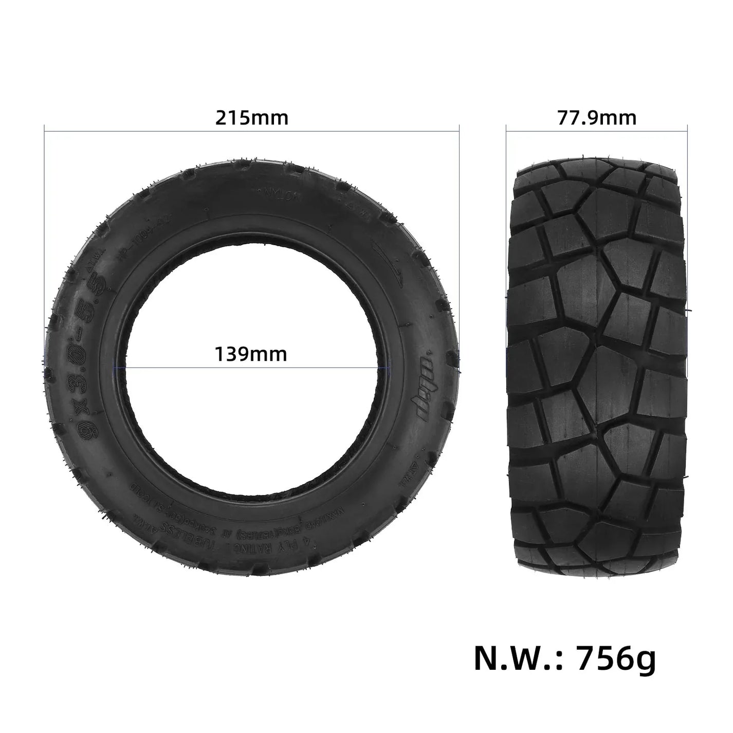 Off-road tubeless tire 9 × 3.0-5.5 for KuKirin G2 Pro 2024