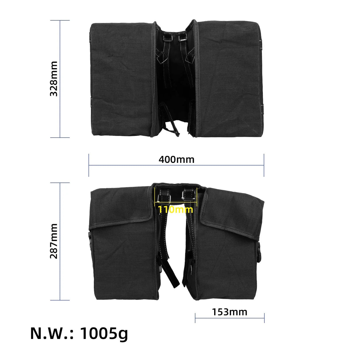 ULP9257.1 – Black double bicycle rack pannier bags – view 2