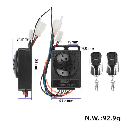 Universal alarm with remote locking for electric vehicles 36–72V