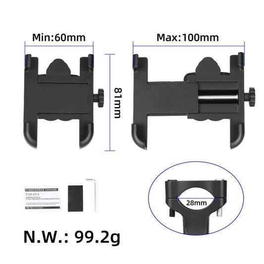 Universal aluminum phone holder for electric scooter, bicycle or motorcycle