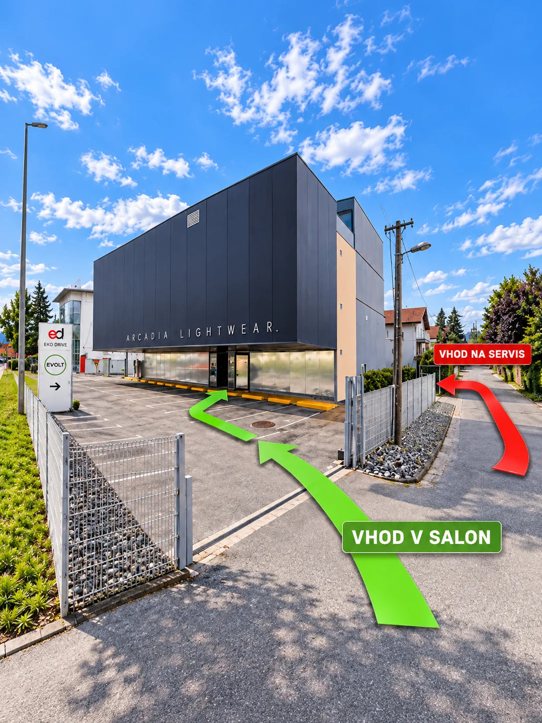 EVOLT showroom and service entrances
