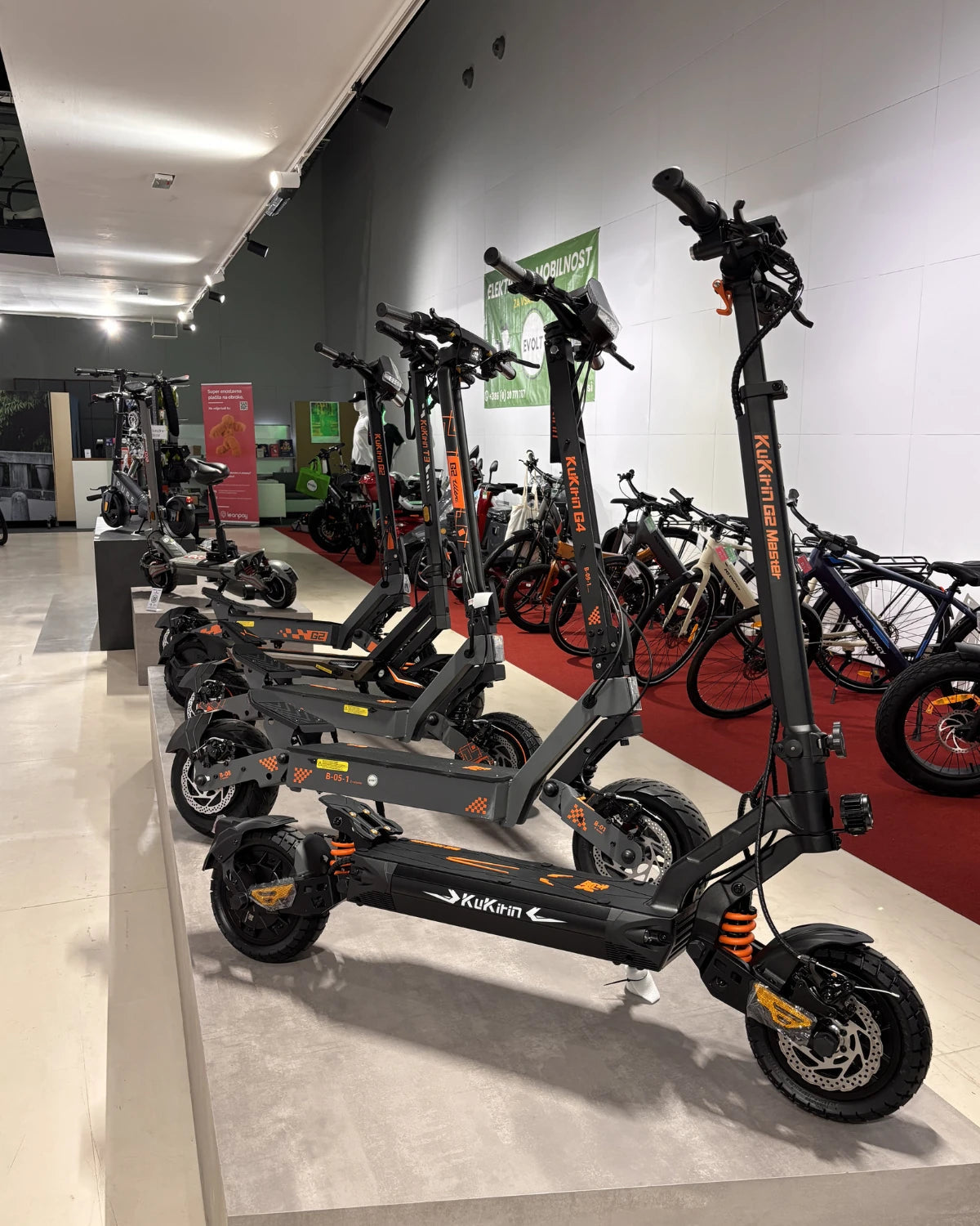 Electric scooters in the EVOLT showroom